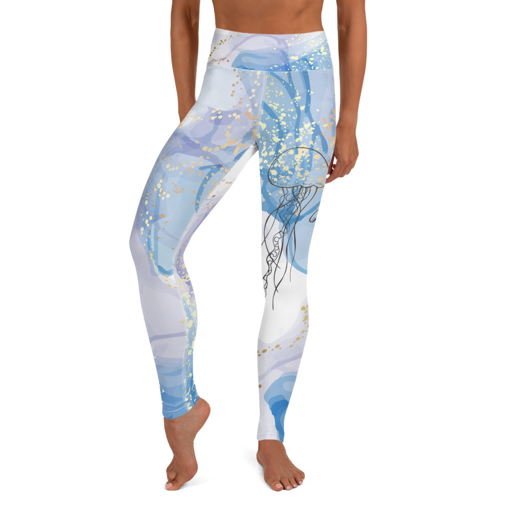 Jellyfish With Sea Inhabitants and Herb Leggings for Women, Yoga