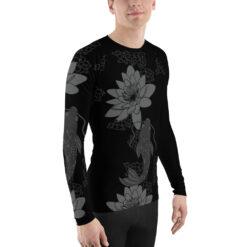 Water Lily Rashguard for men who surf or scuba dive. This smooth and versatile long-sleeve swim shirt will protect you while you have fun doing water sports.